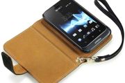 New Sony Xperia Tipo Premium Pu Leather Wallet Case Cover Black &amp; Hot Pink With Tan Inside Black With Tan Inside