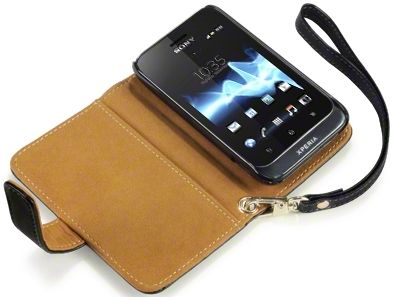 New Sony Xperia Tipo Premium Pu Leather Wallet Case Cover Black & Hot Pink With Tan Inside Black With Tan Inside