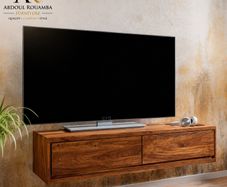 Solid Wood Floating TV Unit Wall Mounted TV Cabinet, Modern Entertainment Console