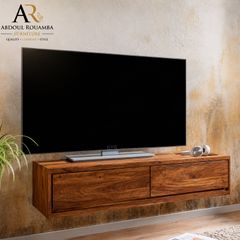 Solid Wood Floating TV Unit Wall Mounted TV Cabinet, Modern Entertainment Console