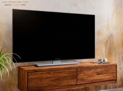 Solid Wood Floating TV Unit Wall Mounted TV Cabinet, Modern Entertainment Console
