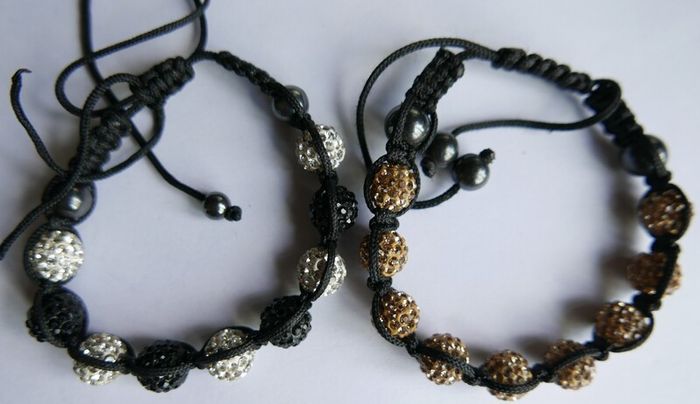 White and Black or Brown Crystal Pave Disco Ball Dia-Cut Adjustable Bracelets (15 each)