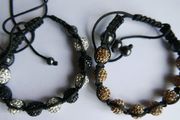 White and Black or Brown Crystal Pave Disco Ball Dia-Cut Adjustable Bracelets (15 each)