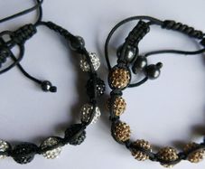 White and Black or Brown Crystal Pave Disco Ball Dia-Cut Adjustable Bracelets (15 each)