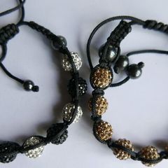 White and Black or Brown Crystal Pave Disco Ball Dia-Cut Adjustable Bracelets (15 each)