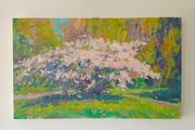 "Cherry Blossoms,Springtime,Clontarf" Large Oil on Canvas Painting.Artist.Norman Teeling.