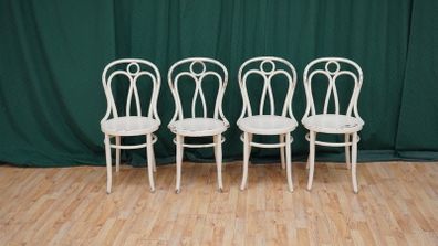 Set of 4 Hofmann Bielitz Bentwood Cafe Chairs, c.1897-1905 - Distressed Cream