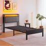 3ft Single Bed Frame with Storage Headboard,LED Lights,Metal Upholstered Platform Bed Frame with Charging Image 6