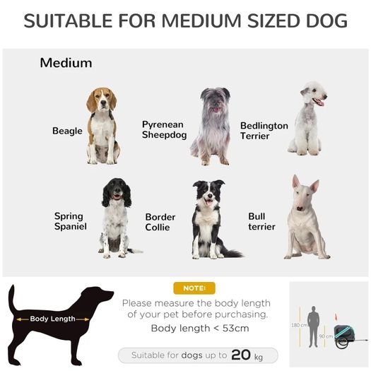 Folding Dog Bike Trailer Pet Cart Carrier for Bicycle Travel in Steel Frame with Hitch Coupler - Light Blue & Grey