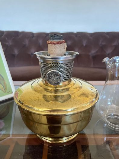1930s40s Aladdin Model 12 Brass Table Mantle Oil Lamp with Fluted Glass Shade