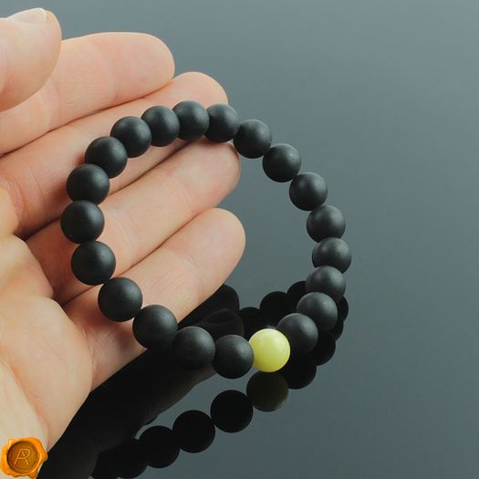 Unisex Black and Butterscotch Elastic Baltic Amber Beaded Bracelet for Men Women