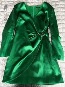 Karen Millen Emerald Green Satin Effect Wrap Dress