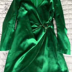 Karen Millen Emerald Green Satin Effect Wrap Dress