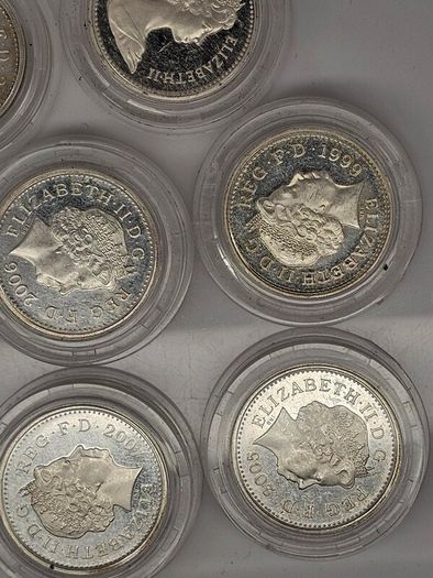 Great Britain Silver Proof 1984 1999 2007 2005 2004 2006 2003 1999 2002 1 Pound Silver Coins in Original Capsules