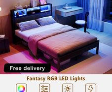 Double Bed Frame with Charging Station and LED Lights