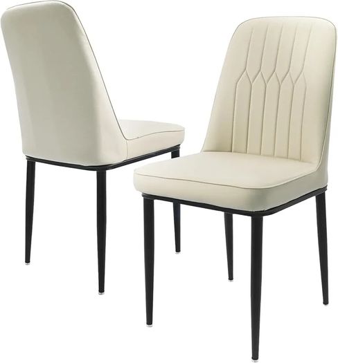 Dining Chairs Set of 2 Off-White Upholstered High Back Kitchen chair with Non-Slip Metal Legs, Easy to Clean Home Chairs for Dining Room Living Room Bedroom Kitchen Lounge