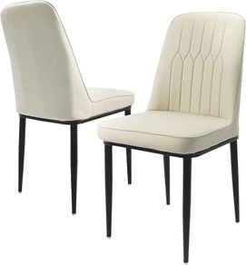 Dining Chairs Set of 2 Off-White Upholstered High Back Kitchen chair with Non-Slip Metal Legs, Easy to Clean Home Chairs for Dining Room Living Room Bedroom Kitchen Lounge