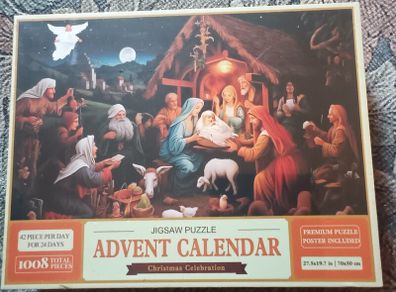 Nativity Christmas Advent Calendar Jigsaw Puzzle 1008pcs with Poster - Brand New