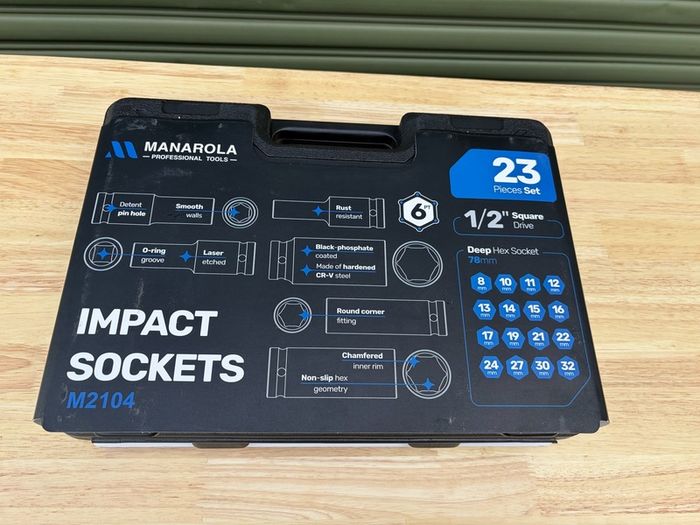 Brand New Manarola 23Pc 1/2" Deep Impact Socket Set 1/2" Ratchet