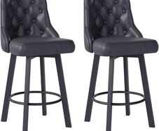 Bar Stools Set of 2, Waterproof PU Leather Bar Stool, 360 Rotating Breakfast Bar Stools with Footrest, Seat Height 66.5 cm, Load Capacity 150 kg, Black