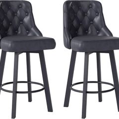 Bar Stools Set of 2, Waterproof PU Leather Bar Stool, 360 Rotating Breakfast Bar Stools with Footrest, Seat Height 66.5 cm, Load Capacity 150 kg, Black