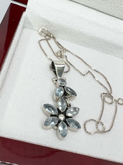 Silver Aquamarine & Sterling Silver Pendant Necklace