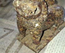 Old Hand-Carved Soapstone Chinese Guardian Lion, Foo Dog or Shishi. It features traditional undercutting techniques, Expertly carved with a movable ball in its mouth Postage Available or Collection