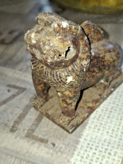 Old Hand-Carved Soapstone Chinese Guardian Lion, Foo Dog or Shishi. It features traditional undercutting techniques, Expertly carved with a movable ball in its mouth Postage Available or Collection