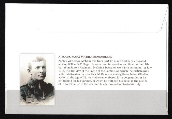 2016 Isle of Man Centenary of World War 1; Battle of the Somme Commemorative Stamps First Day Cover (FDC)