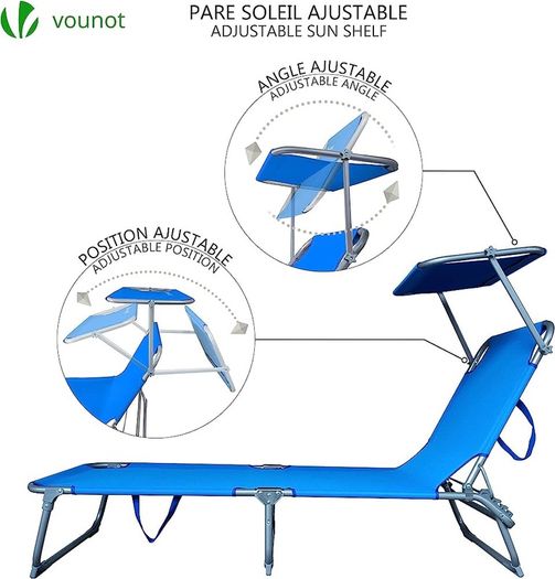 SALE Folding Sun Loungers Set of 2, Sunbed with Adjustable Backrest & Sunshade for Garden, Beach, Patio, Pool, Camp, Load