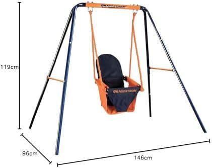 Folding Baby Swing Set | Age 6-36 Months | Outdoor Garden or Home Play Equipment Children | Adjustable Kids Playground | Toddler Toy Chair High Back, Blue/Orange