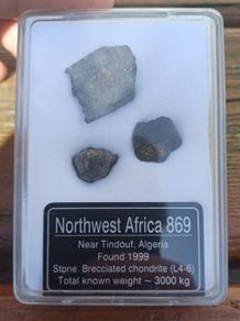 Meteorite Display Box 2 Meteorites and one slice