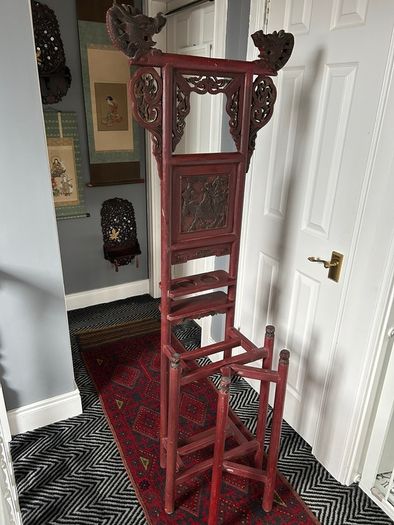 Antique Chinese Red Lacquer Wash Basin Stand