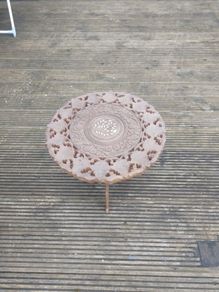 Folding hard wood three legged table