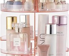 Pink Rotating Makeup Organiser Crystal 360 Rotation Cosmetic Storage Holder Makeup Turntable Spin Display Stand Bathroom Bedroom Vanity Dressing Table Gift Girl Lady Women