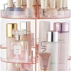 Pink Rotating Makeup Organiser Crystal 360 Rotation Cosmetic Storage Holder Makeup Turntable Spin Display Stand Bathroom Bedroom Vanity Dressing Table Gift Girl Lady Women