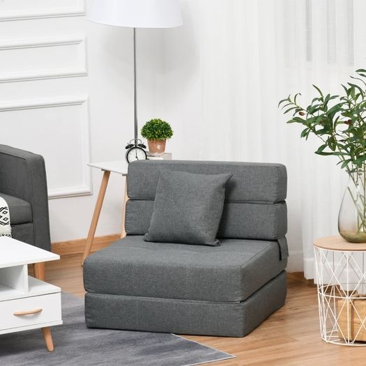 Convertible Floor Sofa Bed Recliner Fabric Upholstered Sleeper Lounge Futon with Pillow for Living Room, Grey (FREE SHIPPING)