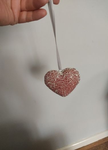 Decorative Heavy Solid  Glass and Ceramic Heart on a ribbon