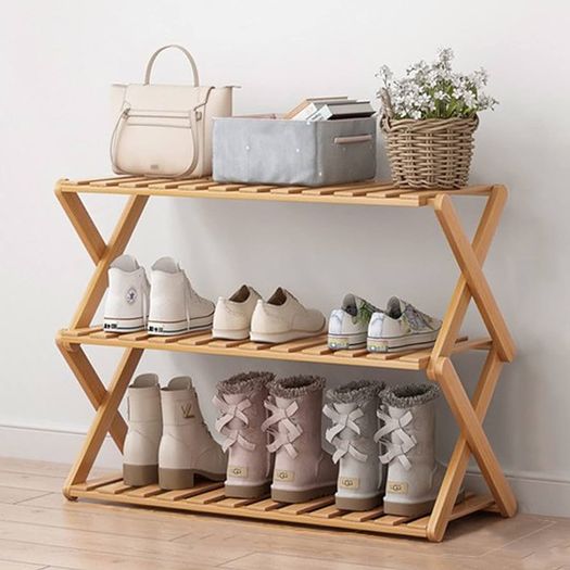 FREE EXPRESS SHIPPING 3 Tier Bamboo Shoe Rack,Portable Folding Shoe Storage Rack,Without Installation Small Shoe Rack Perfect for Corridors, Bedrooms and Small Spaces (3 Tier)