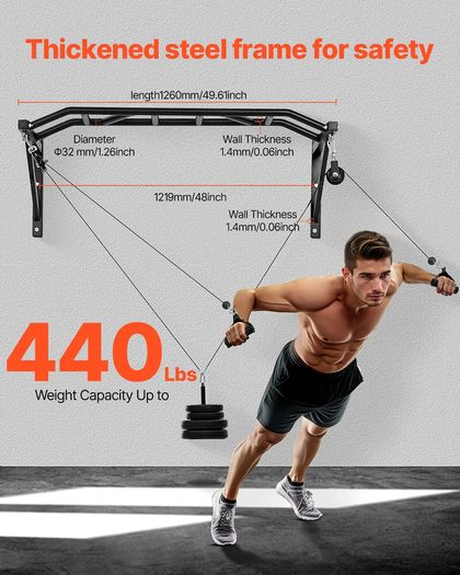 Pull Up Bar, Multi-Grip Wall Mounted Pull Ups, 50 in Width Multifunctional Chin Up Training Station, Heavy Duty Steel Upper Body Workout Bars with LAT Pulldown Attachments, 440 lbs, for Home Gym