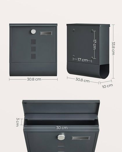 NEW SALE | Post Box, Wall Mounted Letterbox, Mailbox, Copper Lock Cylinder with Swivel Cap, Nameplate, Newspaper Holder, Easy to Install