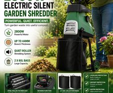 Electric Silent Garden Shredder 2800W with 2 x 60L Collection Bags