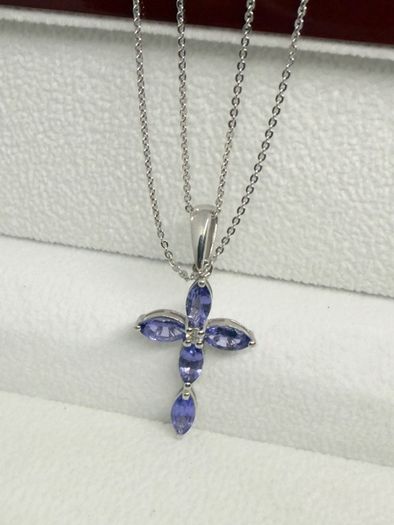 Tanzanite White Zircon Cross Pendant with Chain