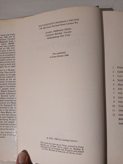 Day of Trinity by Lansing Lamont First Edition