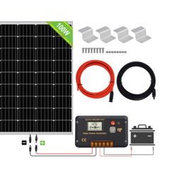 100W, 12V Solar Panel Kit with 20 A Solar Charge Controller and 5 m Solar Cable and Z Mounts for RV Boat Motor-home