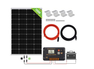 100W, 12V Solar Panel Kit with 20 A Solar Charge Controller and 5 m Solar Cable and Z Mounts for RV Boat Motor-home