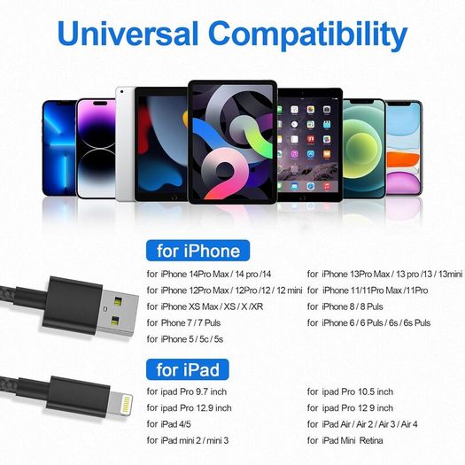 iPhone Charger Cable, 2Pack 1M+2M for Lightning to USB Cable MFi Certified, Fast Charging Braided Lead for Apple iPhone 14/13/12/11/Pro Max/XS/XR/8/7/6/Plus/5 SE, for iPad (Black) Brand: BSTOEM