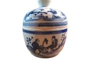 Antique Chinese porcelain lidded jar 19th Century scholars in a landscape