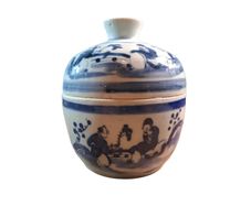 Antique Chinese porcelain lidded jar 19th Century scholars in a landscape