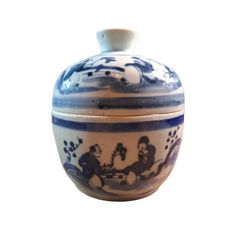 Antique Chinese porcelain lidded jar 19th Century scholars in a landscape